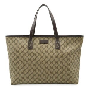 Gucci GG Supreme Tote Bag Shoulder Leather Khaki Green Beige Brown
